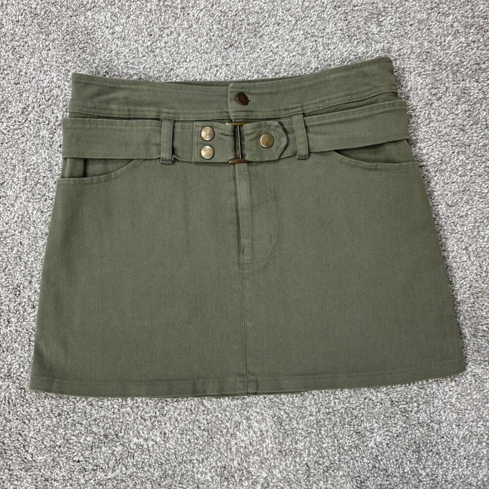 Stitch & Pine Skirt Womens M Green Twill Mini Belted Utility Zip Safari Chic